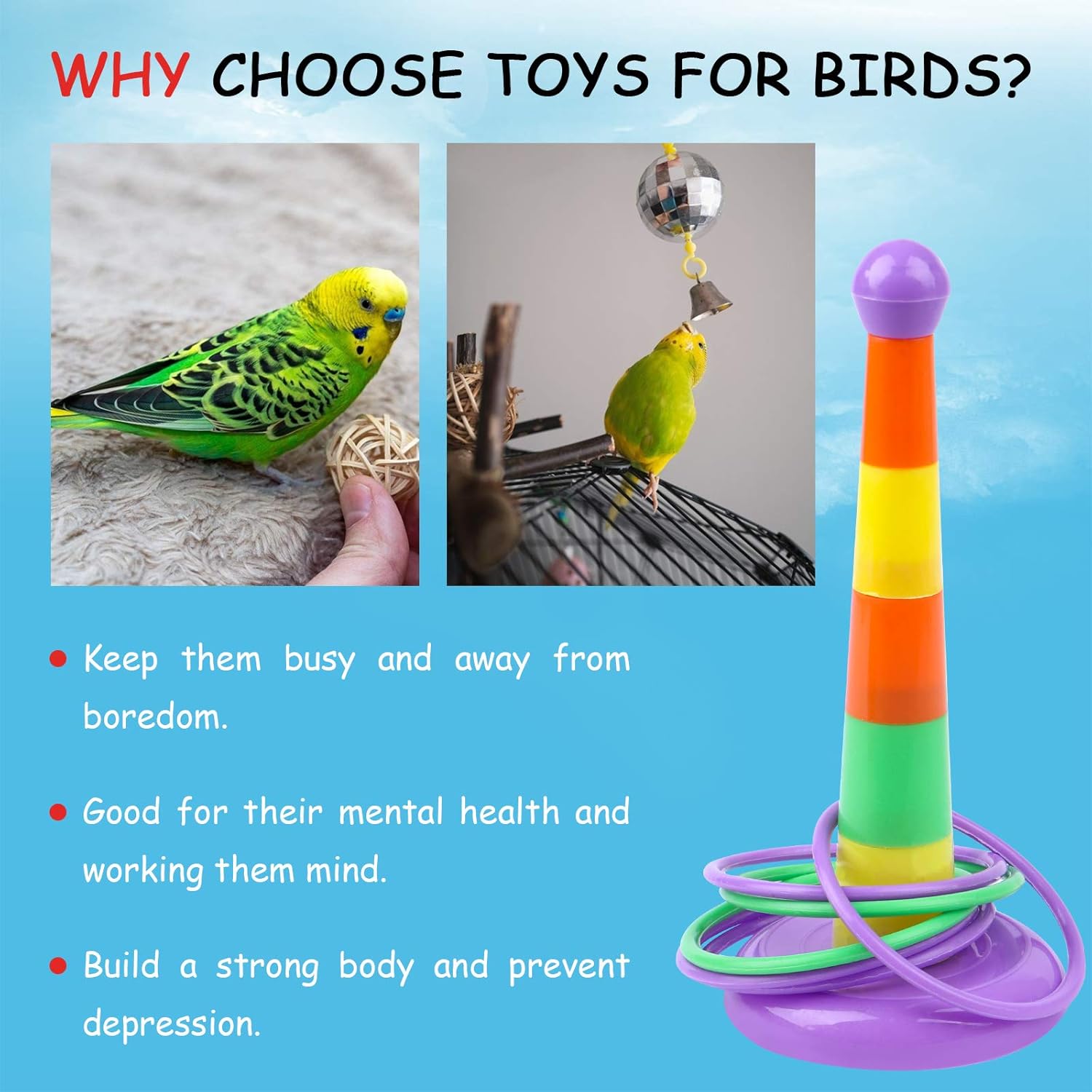 Bird Training Toy 8 Pieces Parrot Puzzle Toy Include Shopping Cart Basketball Stacking Ring Toy Skateboard Bird Toy Bell Balls Mini Sneaker Bird Toy Piggy Bank Bird Educational Training Toy