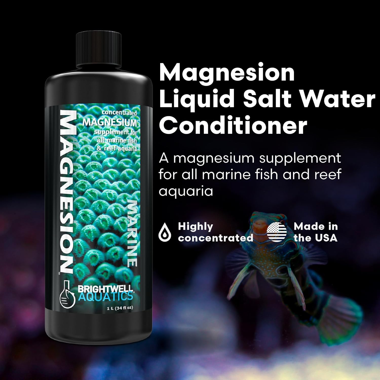 Brightwell Aquatics Magnesion Liquid Salt Water Conditioner - Concentrated Magnesium Supplement For Reef and Marine Aquariums, 8.45 fl oz