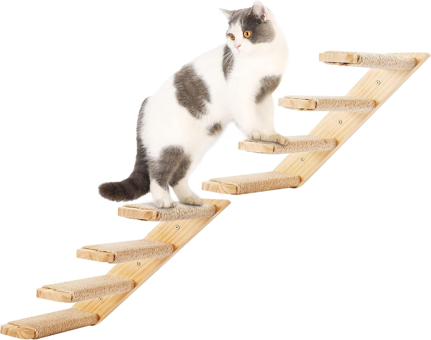 Cat Climbing Shelves Wall Mounted 2PCS Four Cat Steps Reversible Left  Right Direction, Cat Shelf Stairway for Wall with Jute Scratching Ladder Cat Wall Shelves Furniture for Perch Sleeping