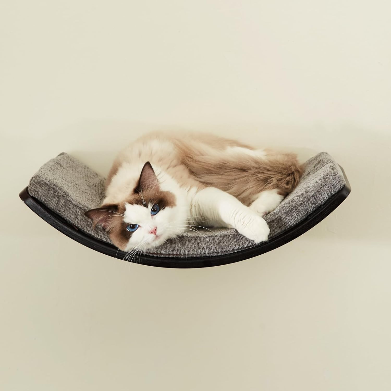 Cat Shelf with Comfortable Cat Cushion - Curved Cat Shelves and Perches for Wall (Medium Size) - Wall Mounted Cat Furniture for Sleeping, Playing, Climbing, and Lounging