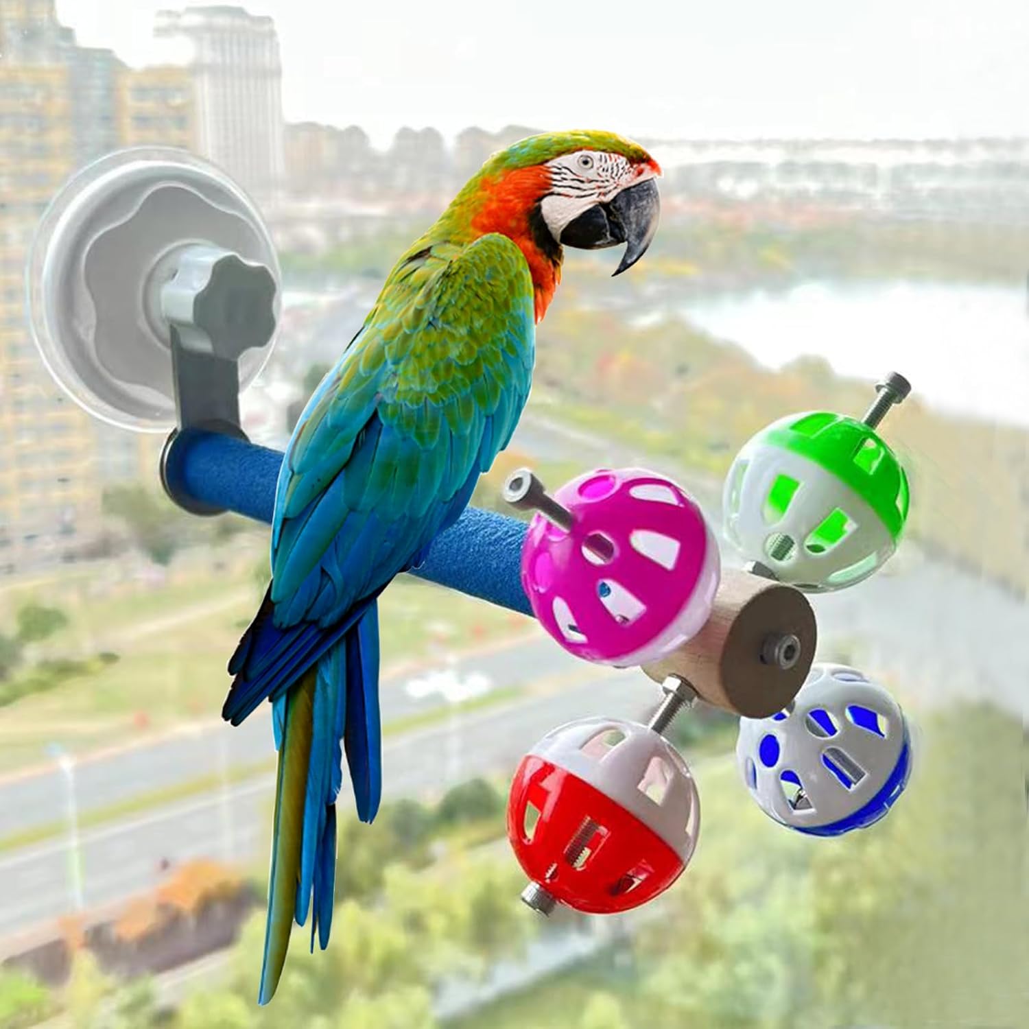 FlidRunest Rotating Ball Bird Perch Toy with Suction Cup, Bird Perch Stand Toy with Rotating Balls, Bird Window/Car/Glass Perch Puzzle Toy for Parakeets, Parrots, Budgie