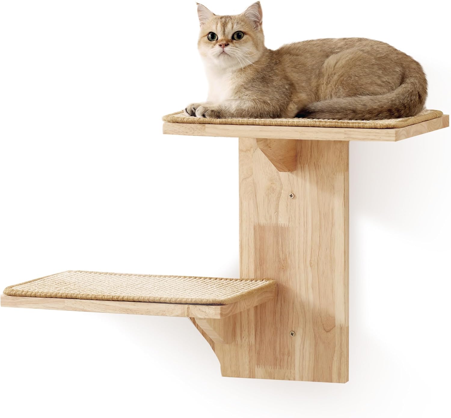 FUKUMARU Cat Wall Shelves, 2 Platform Cat Wall Furniture, Tree Shape Wall-Mounted Cat Floating Shelf with Sisal Mat, Solid Rubber Wood Cat Perch for 16 Inch Drywall, Suitable for Climb, Play, Nap