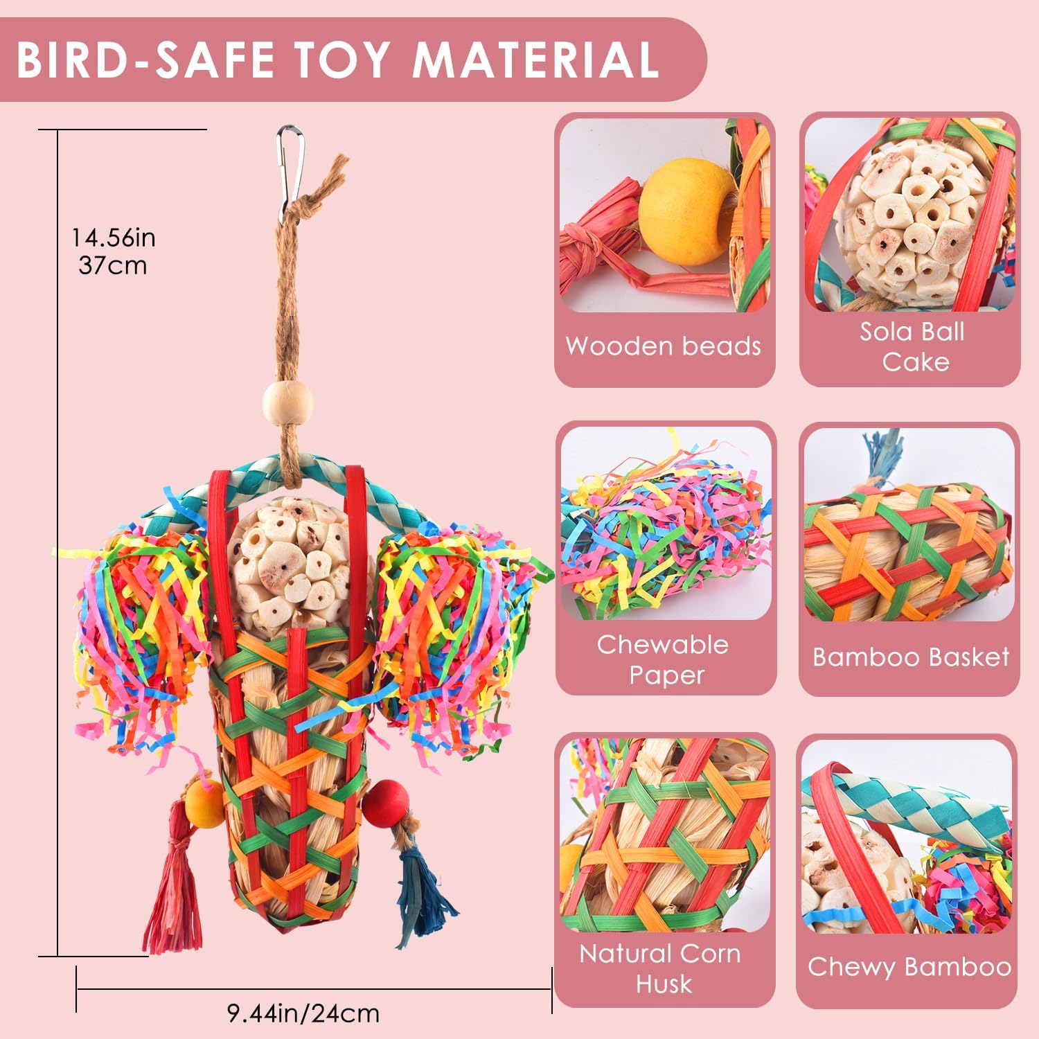 KATUMO Bird Toys Parakeet Toy Cockatiel Shredding Toys Conure Foraging Sola Toys for Conure Cockatiel Parakeet Lovebird Small to Medium Birds