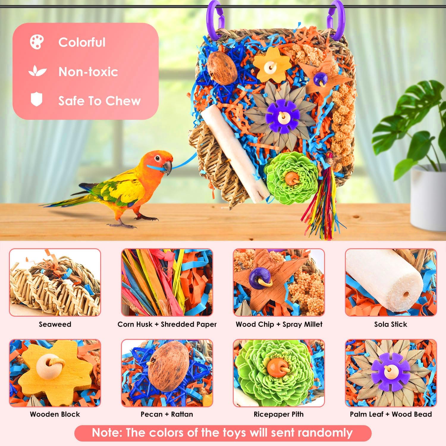 KATUMO Bird Toys, Parakeet Toys Cockatiel Foraging Toys Conure Shredder Toys for Parakeet Cockatiel Conure Lovebird Budgie Bird Cage Toys