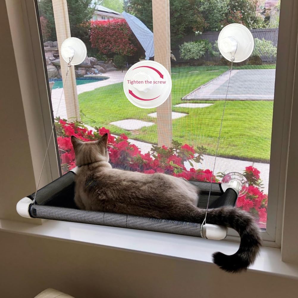 Lcybem Cat Hammocks for Window - Seat Suction Cups Space Saving Cat Bed, Pet Resting Seat Safety Cat Window Perch for Large Cats, Providing All Around 360° Sunbath for Indoor, Weighted up to 33lbs