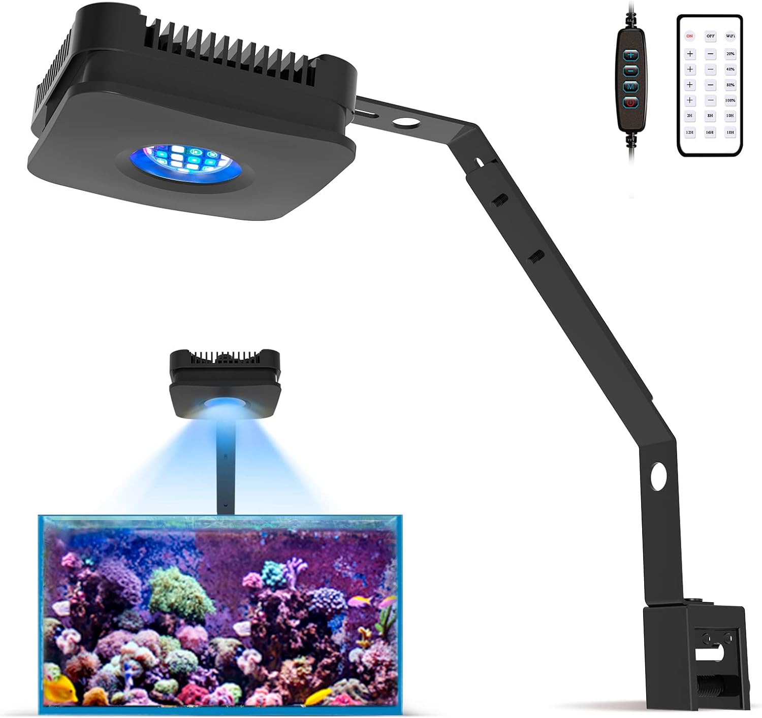 Lominie LED Aquarium Light, Full Spectrum Fish Tank Light, Clip on Saltwater Planted Light Adjustable Gooseneck for Saltwater Coral Fish Tanks, Dimmable Nano Refugium Tank Light Supports Remote WiFi