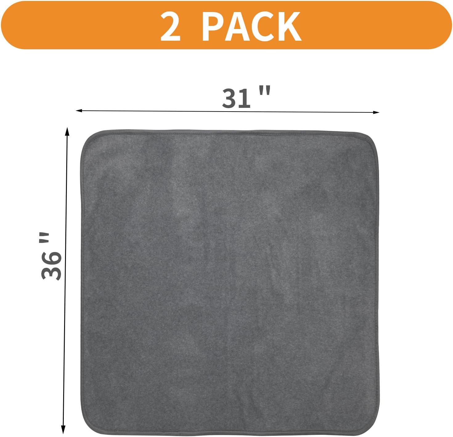 LOOBANI Washable Pee Pad for Dogs, 2 Packs Non-Slip Puppy Training Pads, Fast Absorbent Pet Whelping Pads, Puppy Playpen Mat for Incontinence, Housebreak, Crate, 31x36in, Gray