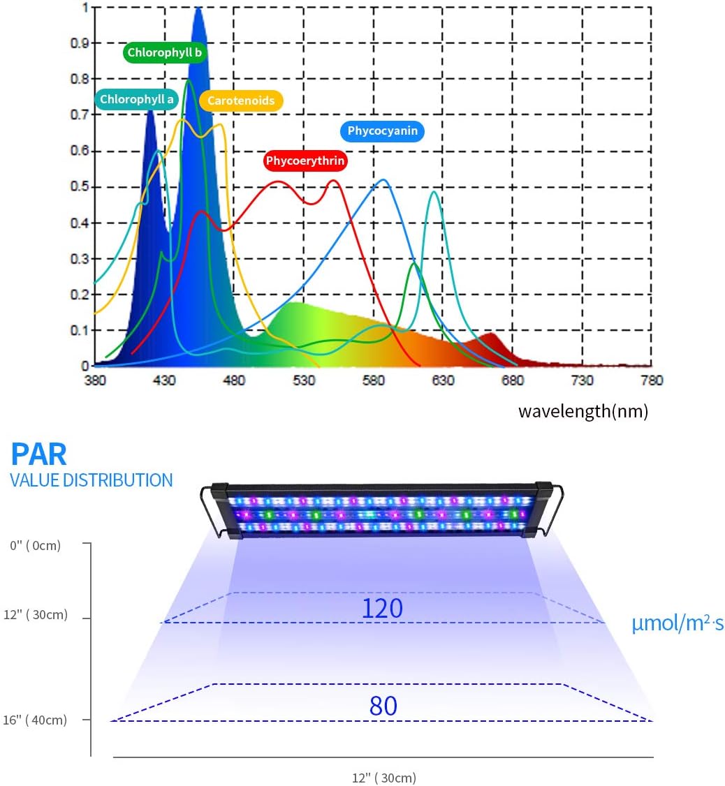 lucare LUXCARE 18-24 Inch 40W Saltwater Aquarium Light with Full Spectrum LED, Exclusive Reef Coral Light Spectrum for Marine Fish Tank，Dimmable Dual Channel for LPS  SPS