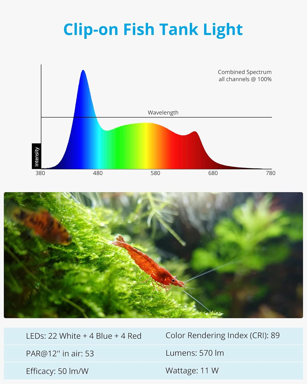 NICREW Marine Clip on Aquarium Light, Saltwater Fish Tank Light for Coral Reef Tanks with LCD Timer, 2 Lighting Modes