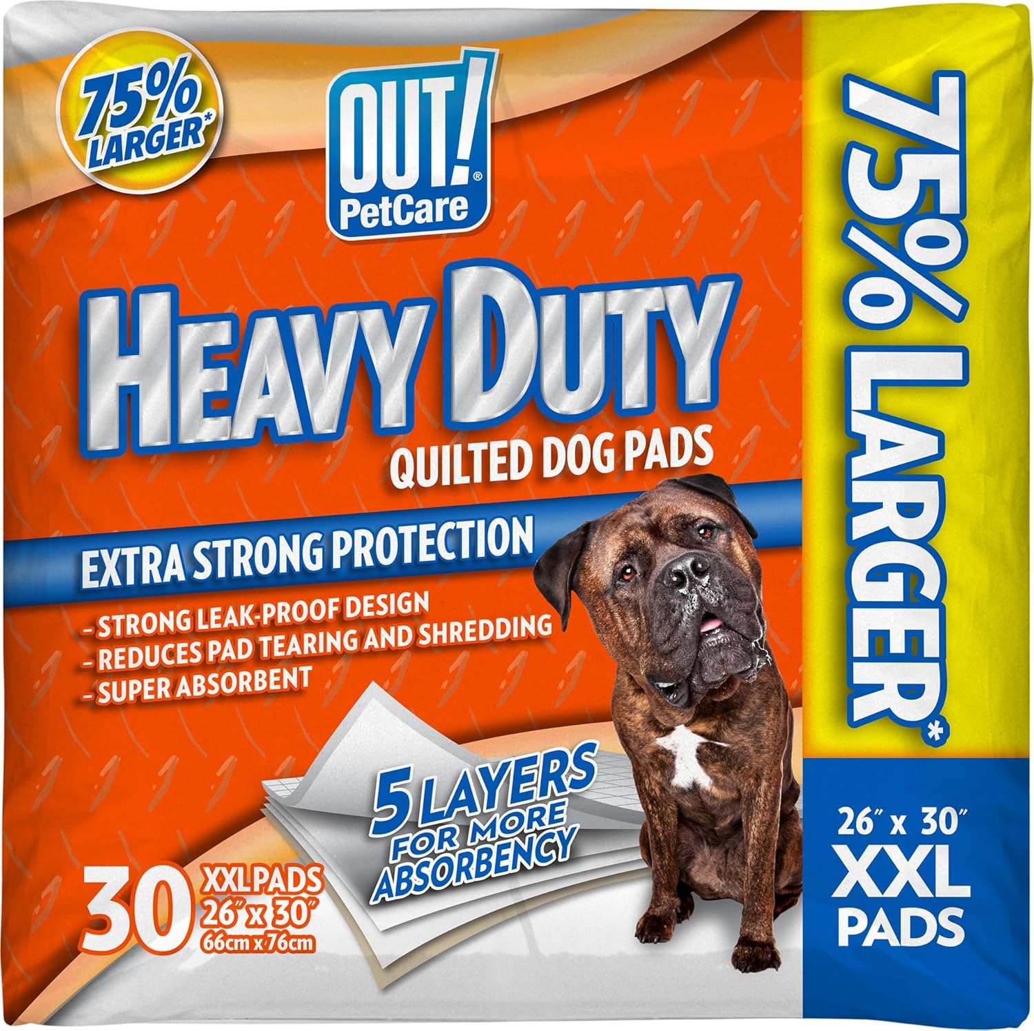 OUT! Petcare XXL Dog Training Pads, Heavy Duty Dog Pee Pads XXL, Jumbo Puppy Pads, Wee Wee Pads for Dogs and Puppies, Dog House Training, Leak Proof, Safe, Disposable, 26x30, 30 Ct