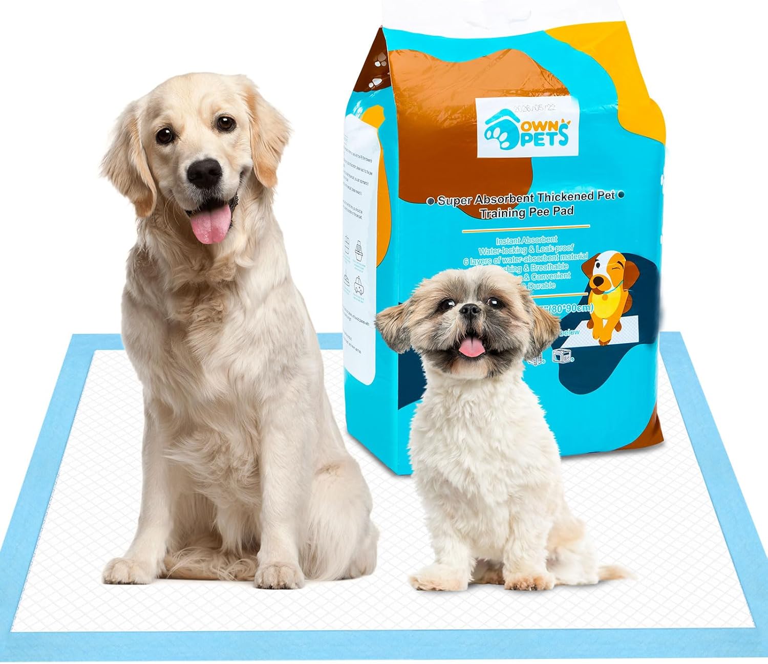 Ownpets Thicken XXL Dog Training Pad 35’’ x 32’’, Leak-Proof 6-Layer Pet Potty Training Pads Pee Pads with Quick-Dry Surface for Pets, Puppies, Adult, Sick  Aging Dogs, 40 Counts