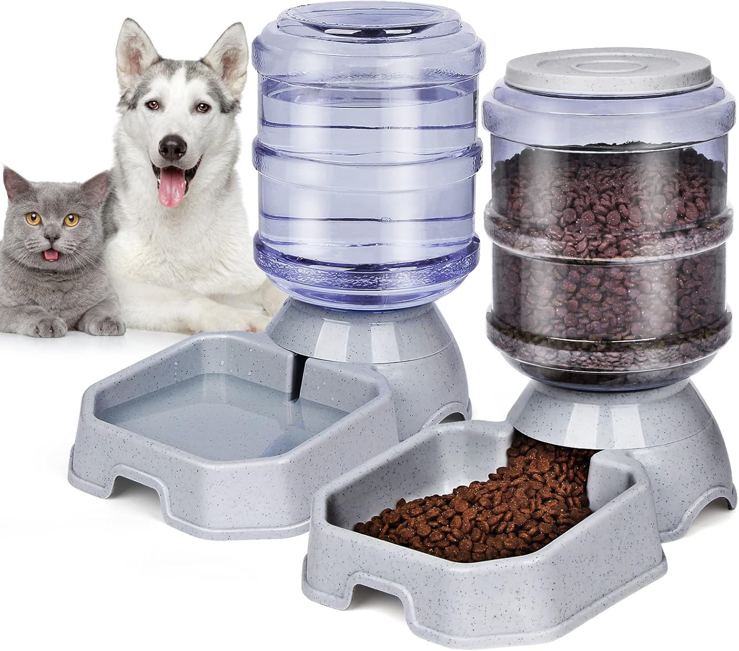 Pet Feeder and Water Food Dispenser Automatic for Dogs Cats, 100% BPA-Free, Gravity Refill, Easily Clean, Self Feeding for Small Large Pets Puppy Kitten Rabbit Bunny