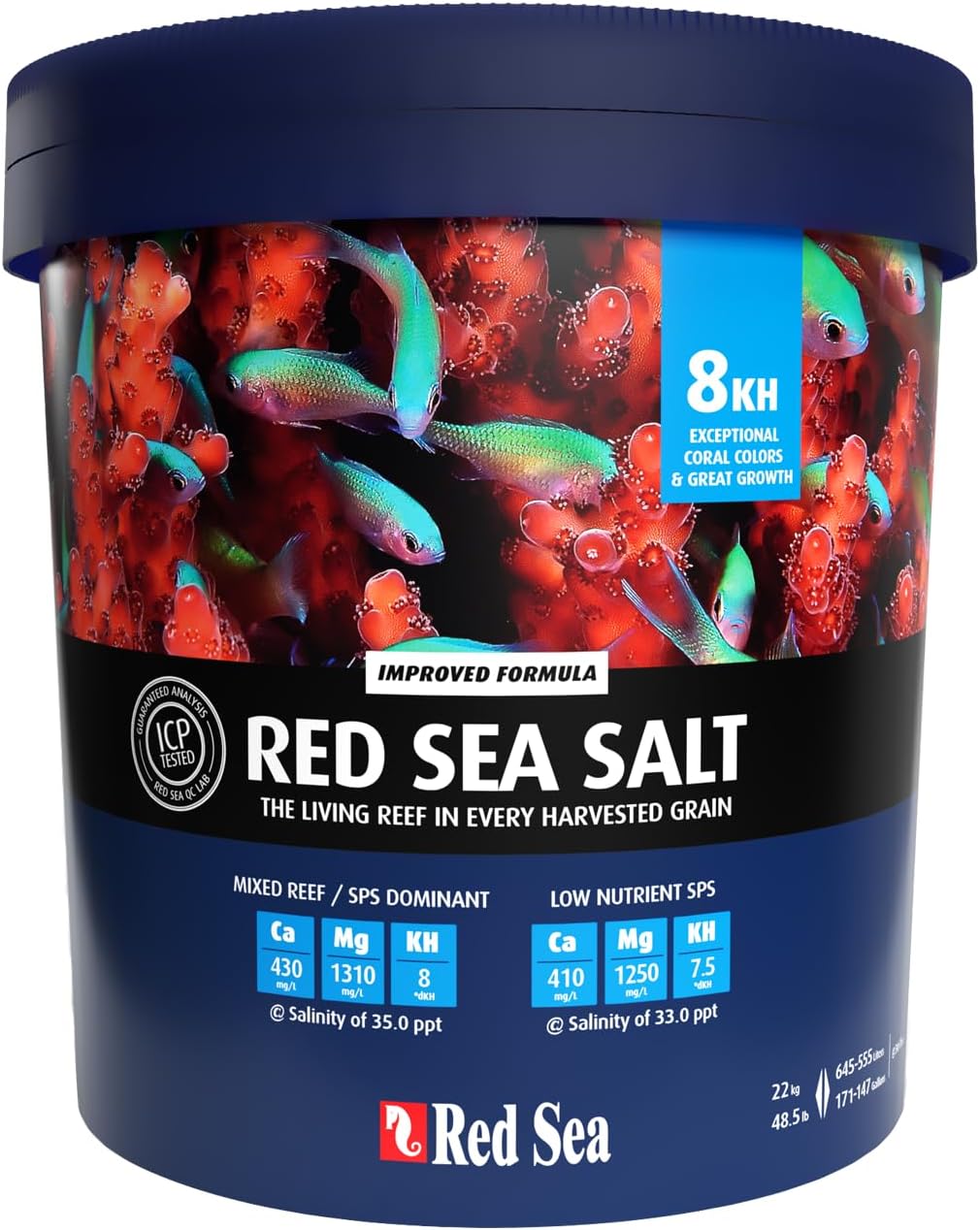 Red Sea Reef Salt Mix Large Bucket | Makes 175 Gallons Complete Marine Saltwater Aquarium Advanced Formula Optimal Coral Health  Stability