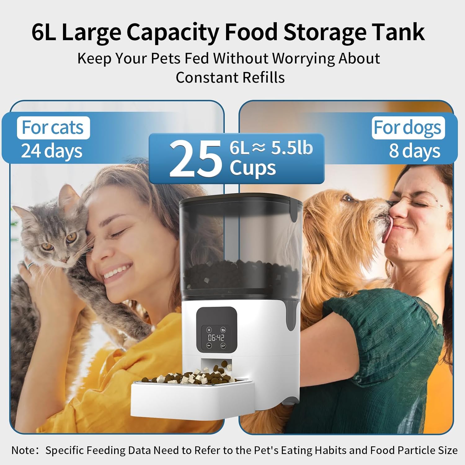 Smart Automatic Cat Feeders: WiFi Pet Feeder with APP Control for Remote Feeding, Detachable for Easy Clean, Automatic Cat Food Dispenser with Alexa,1-30 Meals Per Day for Dog (6L/25Cup)