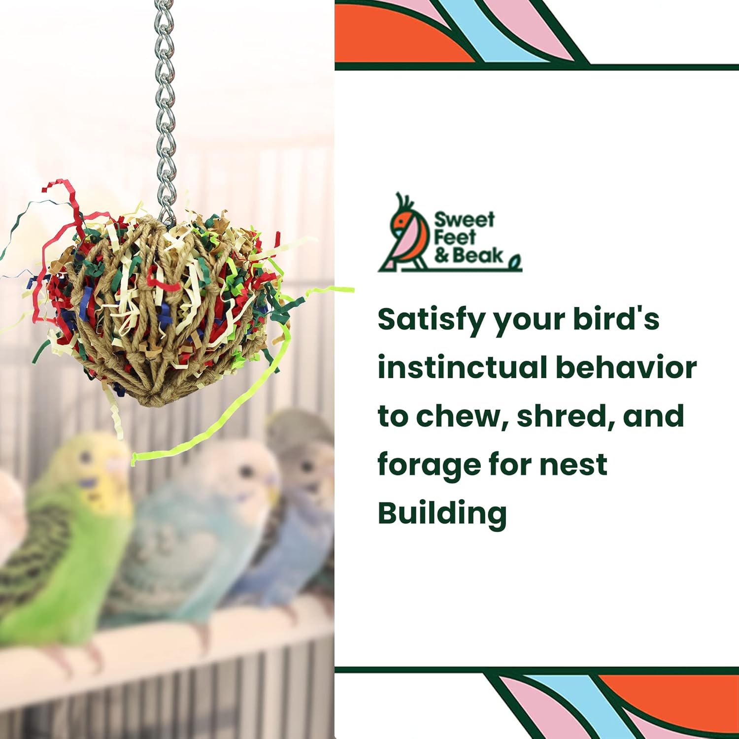 Super Shredder Ball - Bird Cage Accessories to Keep Your Bird Busy Foraging for Hidden Treasures - Non-Toxic, Easy to Install Bird Foraging Toys for Small Sized Birds - 3 Inch