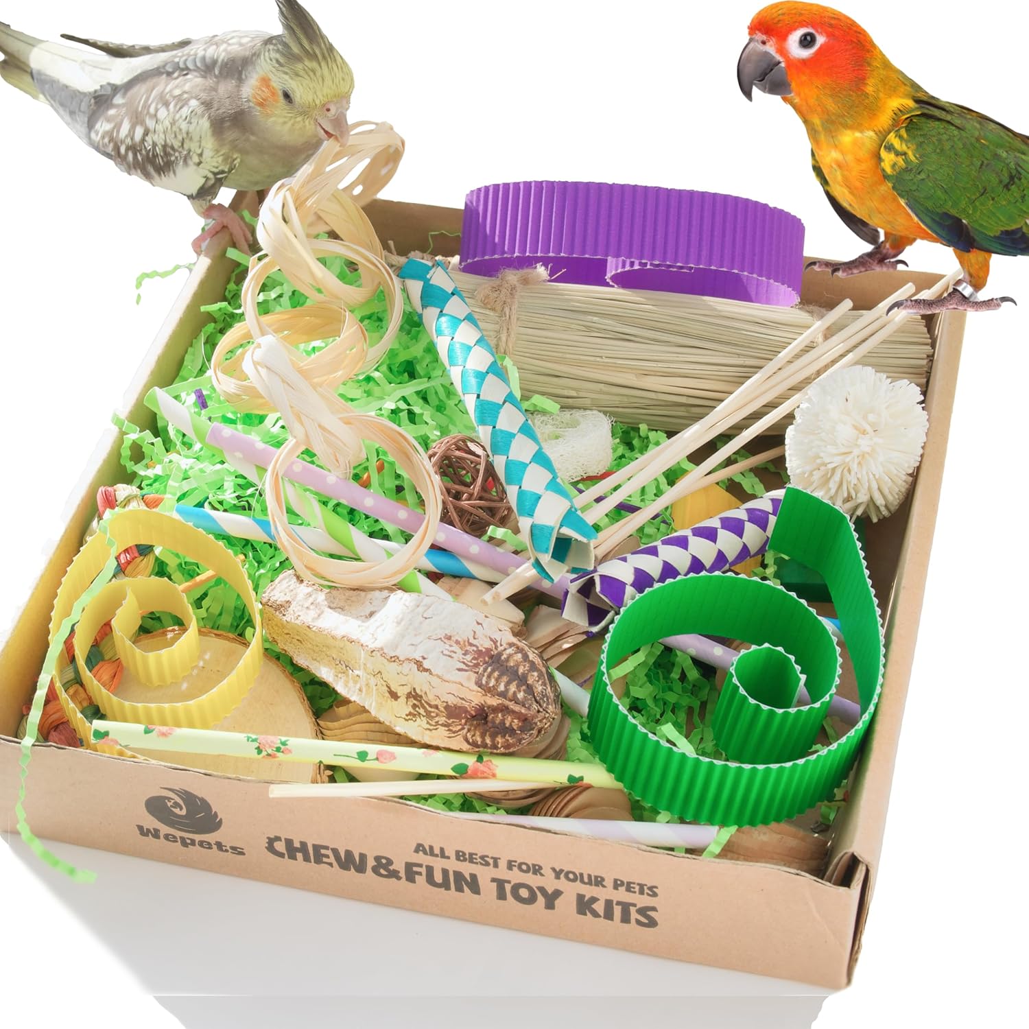 Variety Bird Foraging  Parrot Shredding Toys Box for Cockatiels, Conures, Caiques, Parakeet, Love Birds, Budgies, Other Parrots and Birds (Style-B)